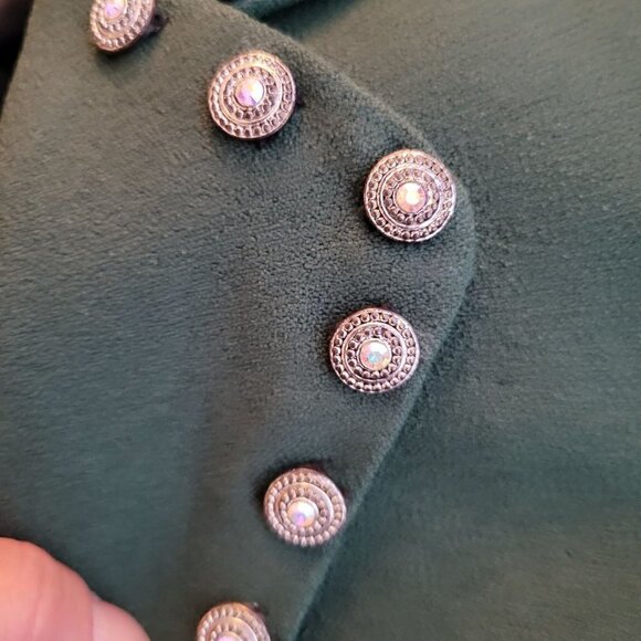 Vtg Beautiful Green Blazer With Detailed Buttons And Velour - Picture 9 of 11